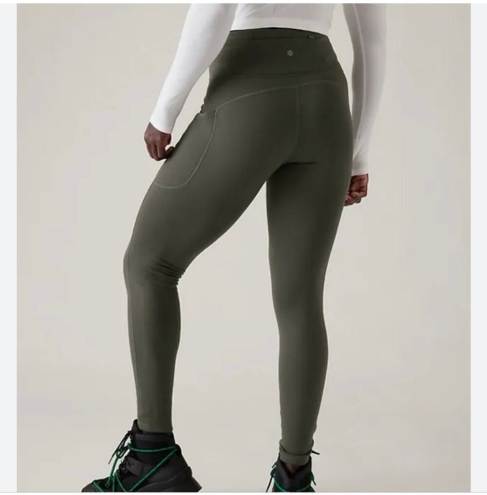 Athleta Leggings Womens Small Gray Green Altitude Stash Polartec Stretch Travel